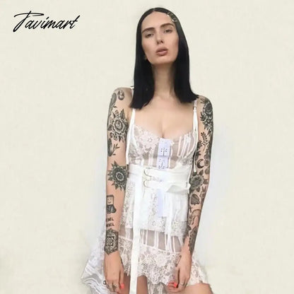 Lace High-low Sexy Summer Dress White Straps Belt Tied Women Dress D-ring Holiday Chic Ladies Party Dresses