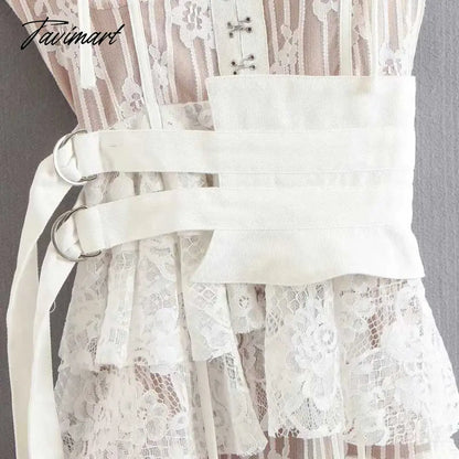 Lace High-low Sexy Summer Dress White Straps Belt Tied Women Dress D-ring Holiday Chic Ladies Party Dresses