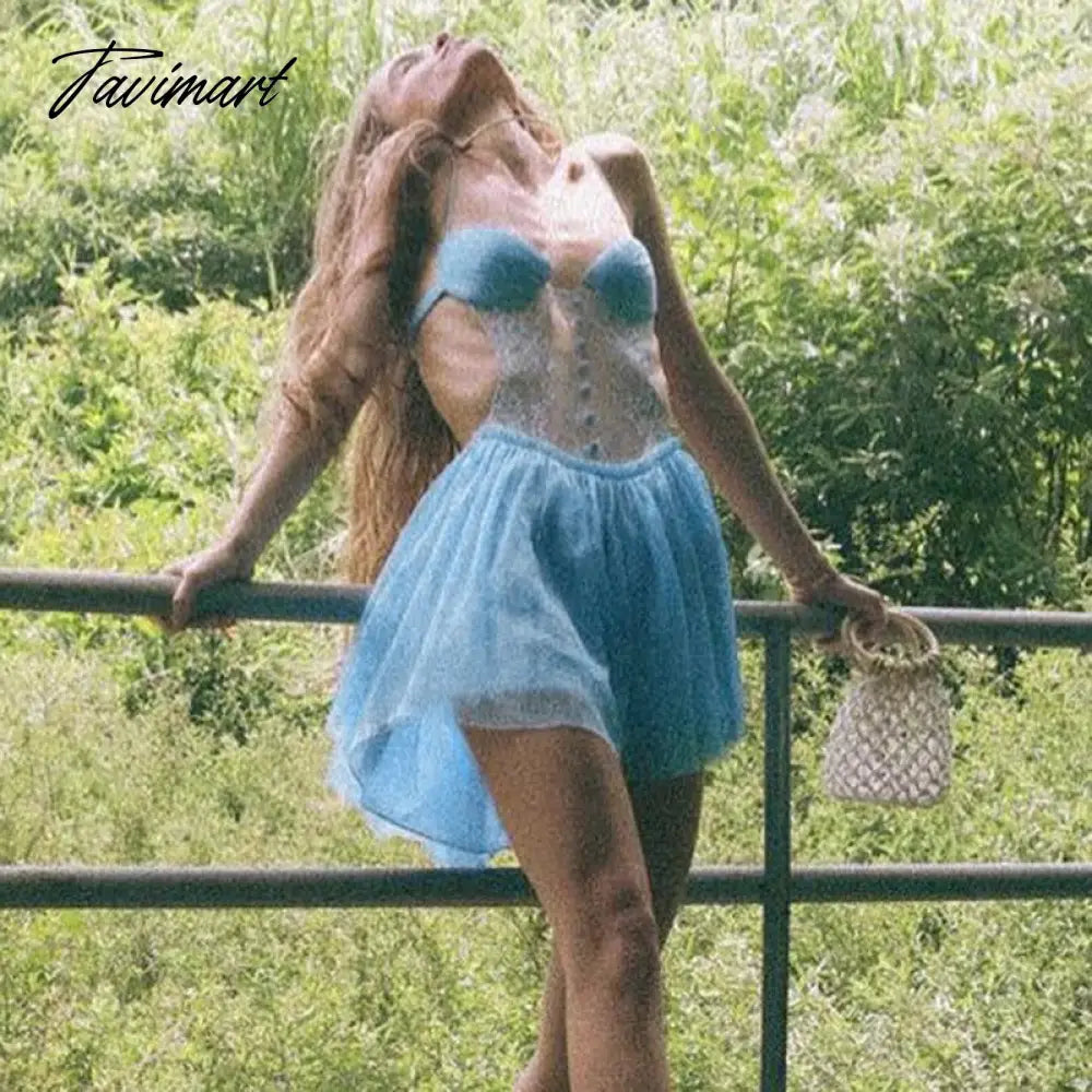 Lace Mesh Chest Cup Sling Dress For Women Summer Backless Chiffon Sexy Mini Dress Ladies Beach Party Boho Dresses