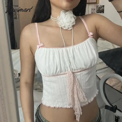 Lace pleated girl camisole tops Summer Women's Camisole 2024 New Sexy Backless Skinny versatile Bottoming tank tops for Ladies