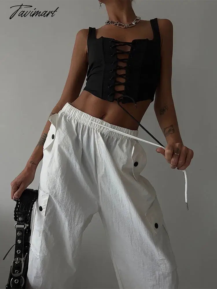 Lace Up Cargo Pants Women Summer High Waist Loose Solid Long Pant Femme Streetwear Casual Baggy Bottoms Women's Clothing