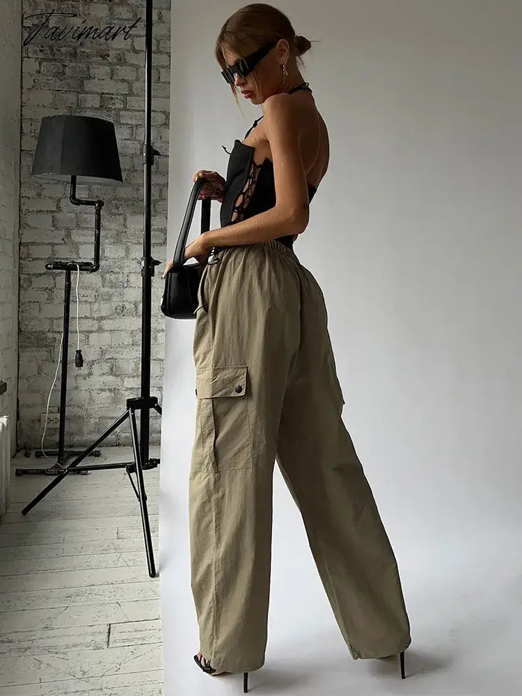 Lace Up Cargo Pants Women Summer High Waist Loose Solid Long Pant Femme Streetwear Casual Baggy Bottoms Women's Clothing