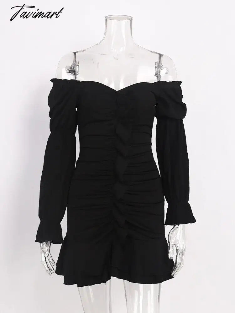 Ladies Sexy One-Line Neck Two-Wear Backless Party Mini Dress Fashion Solid Long Lantern Sleeve Dresses Spring Elegant Slim Dress