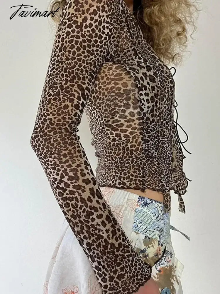 Leopard Crop Cardigans Grunge 2 Piece Set Women Bandage Harajuku Cardigan Sleeveless Vest Suit Pull Femme Y2k Aesthetic Clothes