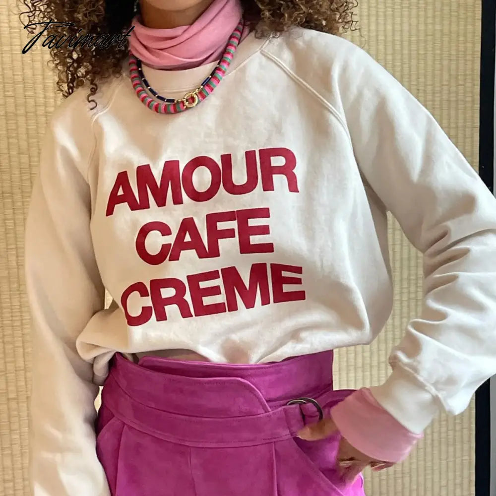 Letter Print Sweatshirt Women Autumn Winter Round Neck Casual Oversized Sweaters Tops Femme Fasion Pullover Hoodie