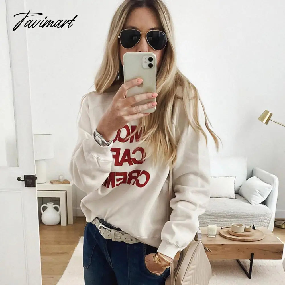 Letter Print Sweatshirt Women Autumn Winter Round Neck Casual Oversized Sweaters Tops Femme Fasion Pullover Hoodie