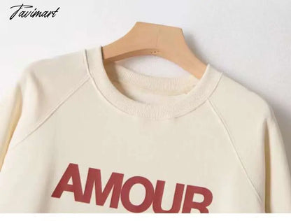 Letter Print Sweatshirt Women Autumn Winter Round Neck Casual Oversized Sweaters Tops Femme Fasion Pullover Hoodie