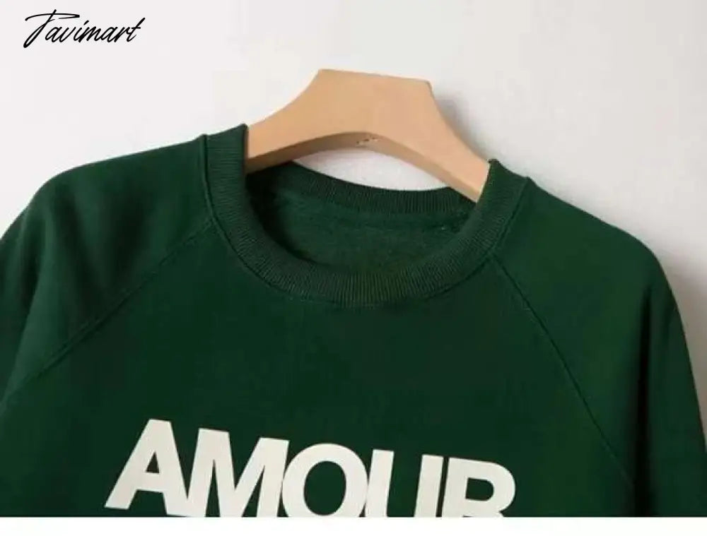 Letter Print Sweatshirt Women Autumn Winter Round Neck Casual Oversized Sweaters Tops Femme Fasion Pullover Hoodie
