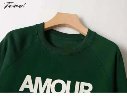 Letter Print Sweatshirt Women Autumn Winter Round Neck Casual Oversized Sweaters Tops Femme Fasion Pullover Hoodie