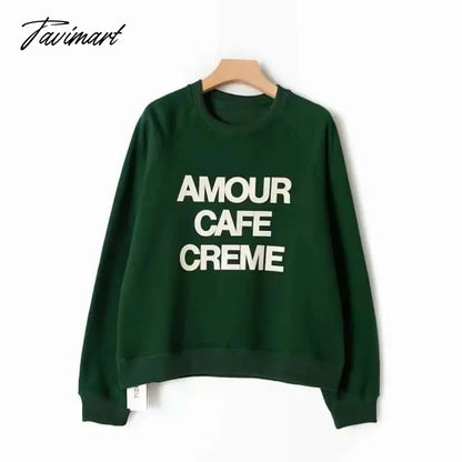 Letter Print Sweatshirt Women Autumn Winter Round Neck Casual Oversized Sweaters Tops Femme Fasion Pullover Hoodie