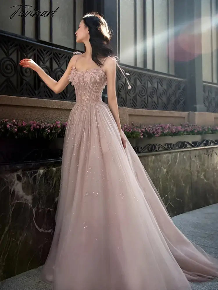 Light Pink Luxury Evening Dresses Spaghetti Sleeveless Slim Princess Style Wedding Formal Toast Party Bridesmaid Prom GownsNew