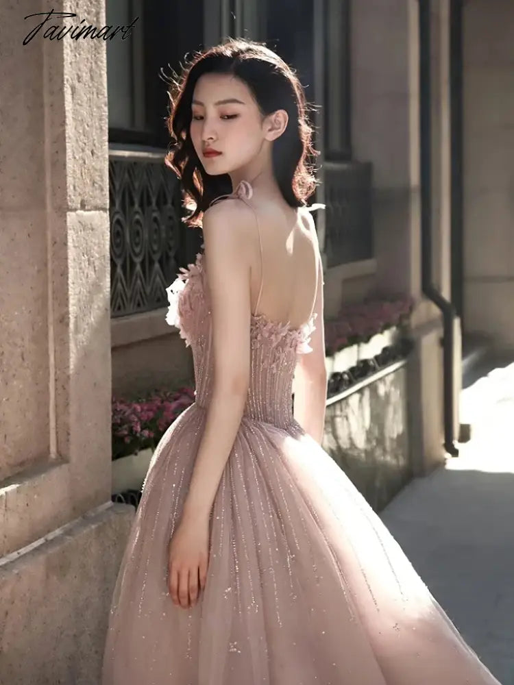 Light Pink Luxury Evening Dresses Spaghetti Sleeveless Slim Princess Style Wedding Formal Toast Party Bridesmaid Prom GownsNew
