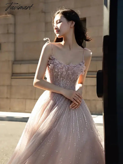 Light Pink Luxury Evening Dresses Spaghetti Sleeveless Slim Princess Style Wedding Formal Toast Party Bridesmaid Prom GownsNew