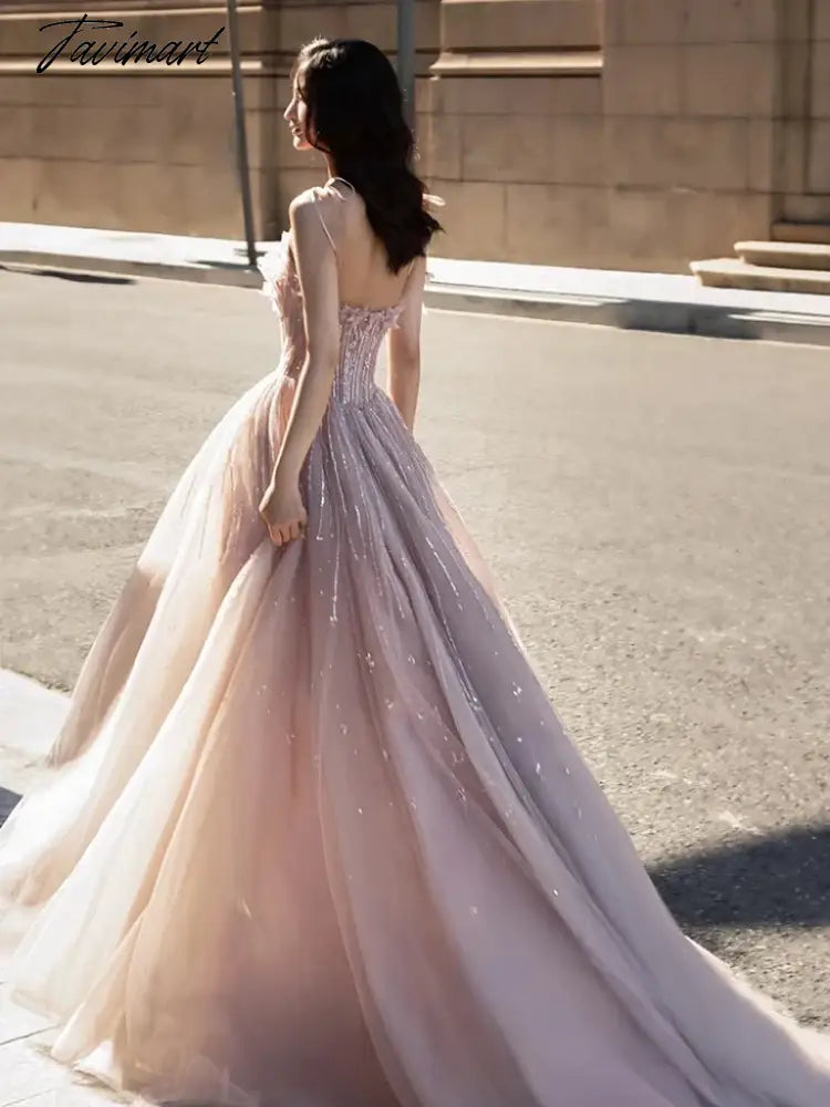 Light Pink Luxury Evening Dresses Spaghetti Sleeveless Slim Princess Style Wedding Formal Toast Party Bridesmaid Prom GownsNew