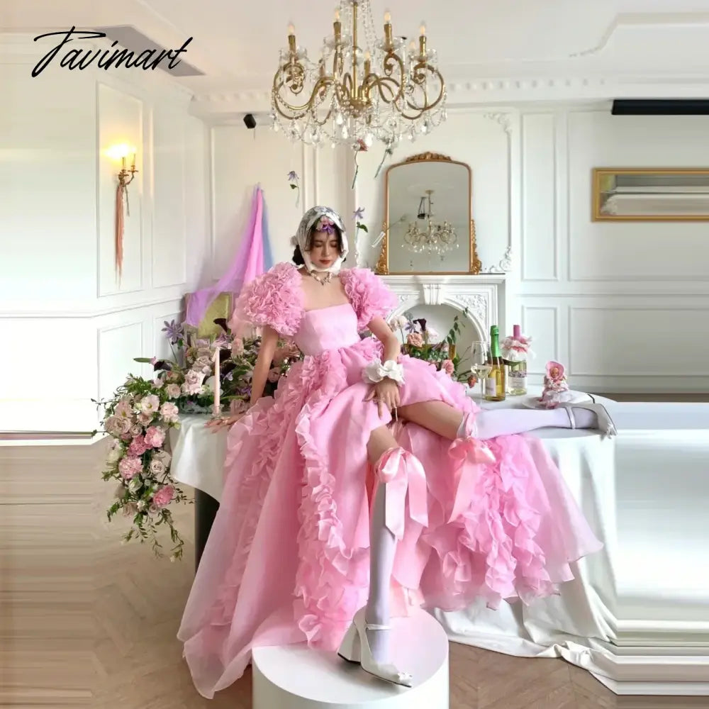 Lolita Style Prom Gowns Lush Custom Layered Pink Party Dress Ruffle Long Prom Gown with Sleeves Photoshoot vestido de fiesta