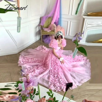 Lolita Style Prom Gowns Lush Custom Layered Pink Party Dress Ruffle Long Prom Gown with Sleeves Photoshoot vestido de fiesta