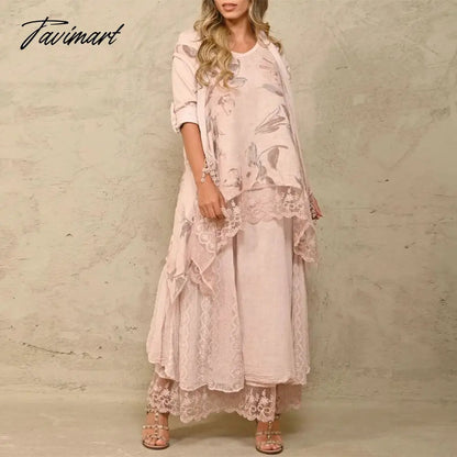 Long Sleeve O-neck Tops And Long Skirt Suit Lady Casual Solid Embroidery 2-piece Sets Fashion Loose Lace Irregular Commuter Suit