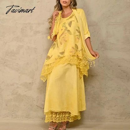 Long Sleeve O-neck Tops And Long Skirt Suit Lady Casual Solid Embroidery 2-piece Sets Fashion Loose Lace Irregular Commuter Suit