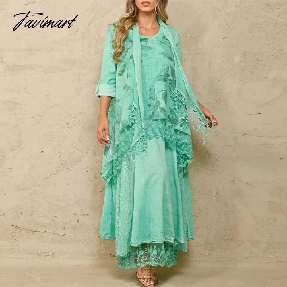 Long Sleeve O-neck Tops And Long Skirt Suit Lady Casual Solid Embroidery 2-piece Sets Fashion Loose Lace Irregular Commuter Suit