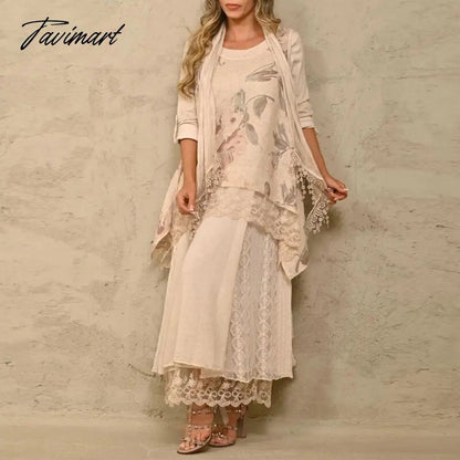 Long Sleeve O-neck Tops And Long Skirt Suit Lady Casual Solid Embroidery 2-piece Sets Fashion Loose Lace Irregular Commuter Suit