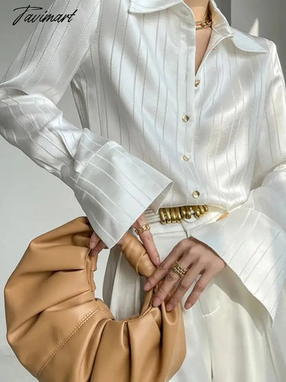 Loose Women Striped Shirts New Spring Long Sleeve Single-breasted Female Satin Blouses Ladies Fashion Elegant Tops Autumn