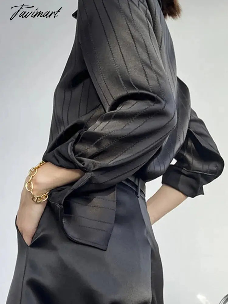 Loose Women Striped Shirts New Spring Long Sleeve Single-breasted Female Satin Blouses Ladies Fashion Elegant Tops Autumn