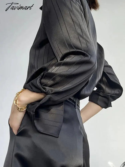 Loose Women Striped Shirts New Spring Long Sleeve Single-breasted Female Satin Blouses Ladies Fashion Elegant Tops Autumn