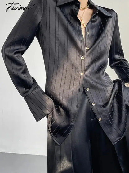 Loose Women Striped Shirts New Spring Long Sleeve Single-breasted Female Satin Blouses Ladies Fashion Elegant Tops Autumn