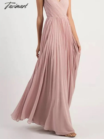 Lucyinlove Elegant Chiffon V-Neck Pleated Evening Dress Formal Party Prom Gown Dresses Robe Vestidos De Fiesta For Women