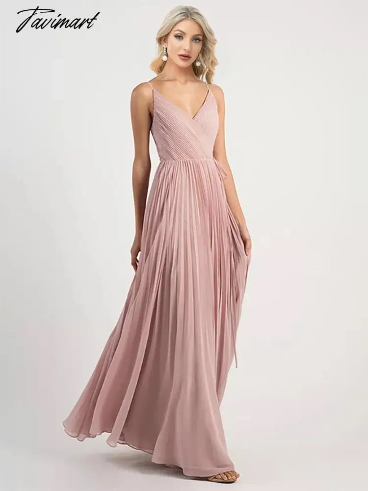 Lucyinlove Elegant Chiffon V-Neck Pleated Evening Dress Formal Party Prom Gown Dresses Robe Vestidos De Fiesta For Women