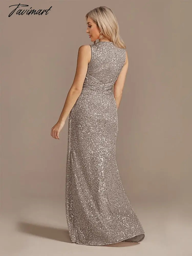 Luxury Floor Length V-Neck Evening Dress Elegant Slit Party Women Wedding Sequins For Formal Prom Cocktail Dress