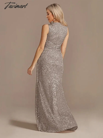 Luxury Floor Length V-Neck Evening Dress Elegant Slit Party Women Wedding Sequins For Formal Prom Cocktail Dress