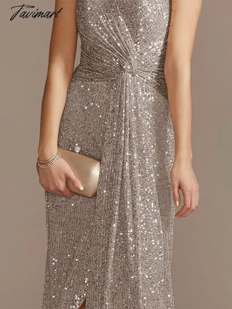 Luxury Floor Length V-Neck Evening Dress Elegant Slit Party Women Wedding Sequins For Formal Prom Cocktail Dress
