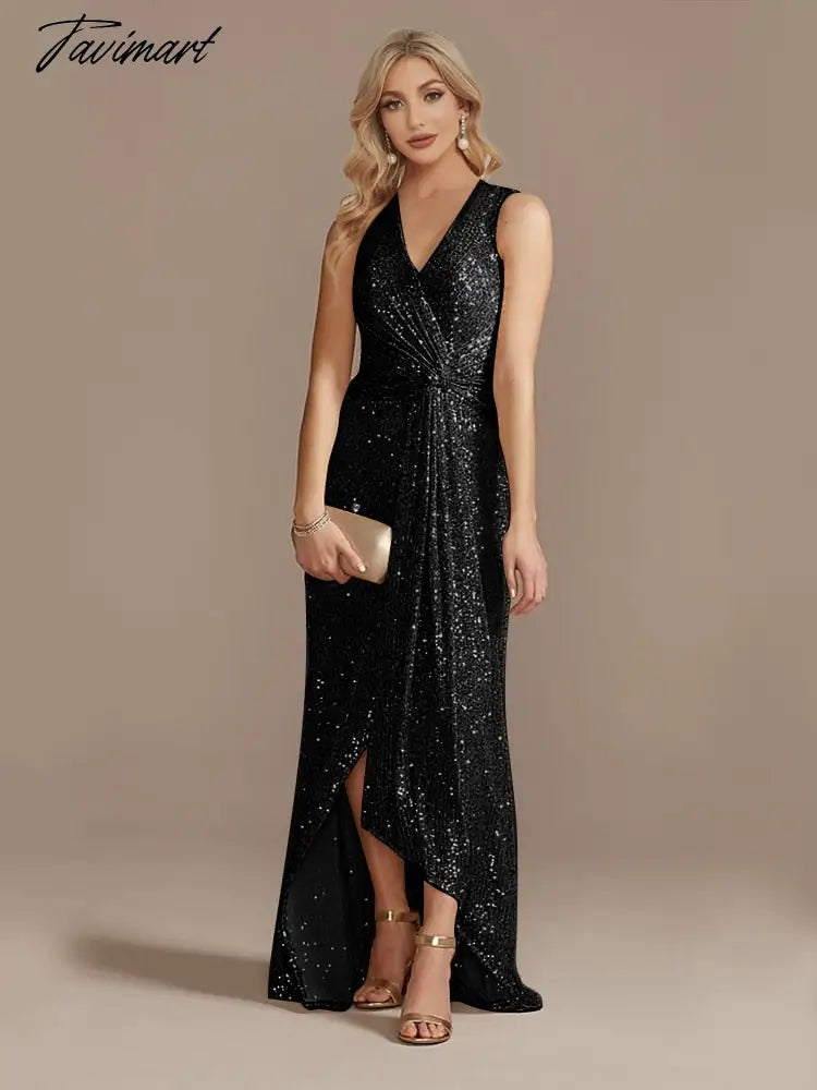 Luxury Floor Length V-Neck Evening Dress Elegant Slit Party Women Wedding Sequins For Formal Prom Cocktail Dress