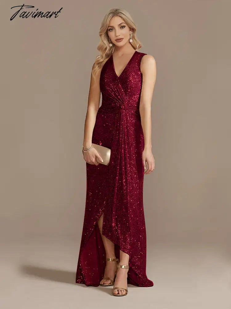 Luxury Floor Length V-Neck Evening Dress Elegant Slit Party Women Wedding Sequins For Formal Prom Cocktail Dress