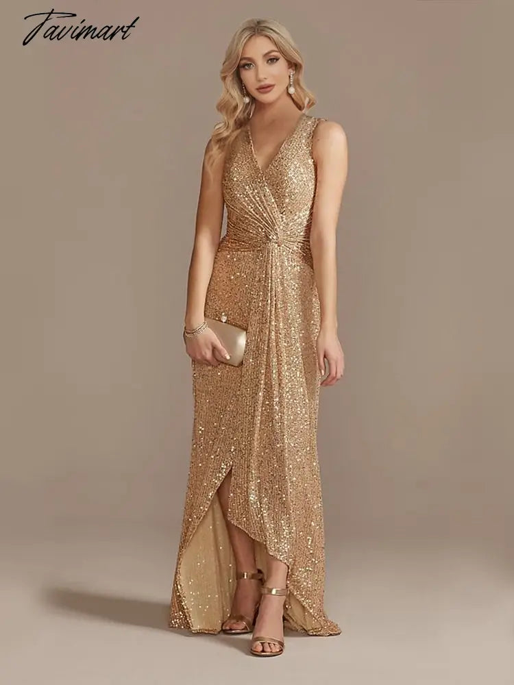 Luxury Floor Length V-Neck Evening Dress Elegant Slit Party Women Wedding Sequins For Formal Prom Cocktail Dress