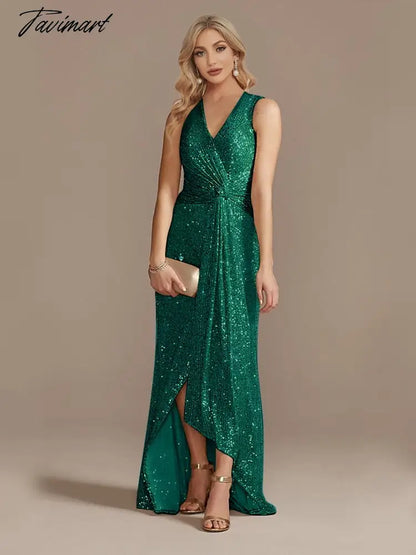 Luxury Floor Length V-Neck Evening Dress Elegant Slit Party Women Wedding Sequins For Formal Prom Cocktail Dress