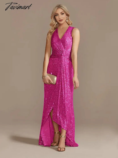 Luxury Floor Length V-Neck Evening Dress Elegant Slit Party Women Wedding Sequins For Formal Prom Cocktail Dress