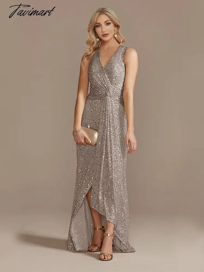 Luxury Floor Length V-Neck Evening Dress Elegant Slit Party Women Wedding Sequins For Formal Prom Cocktail Dress