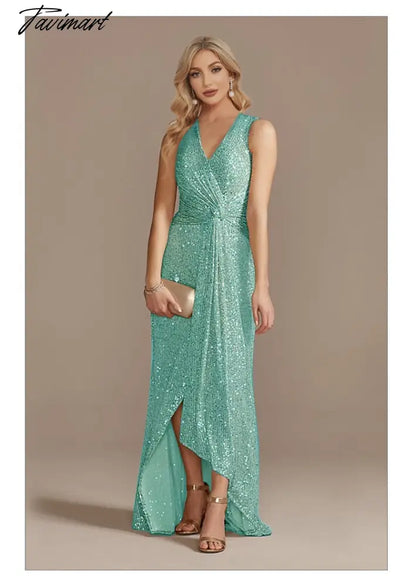 Luxury Floor Length V-Neck Evening Dress Elegant Slit Party Women Wedding Sequins For Formal Prom Cocktail Dress