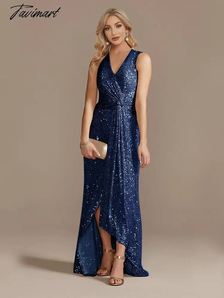 Luxury Floor Length V-Neck Evening Dress Elegant Slit Party Women Wedding Sequins For Formal Prom Cocktail Dress