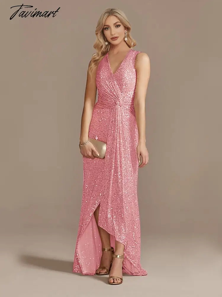 Luxury Floor Length V-Neck Evening Dress Elegant Slit Party Women Wedding Sequins For Formal Prom Cocktail Dress