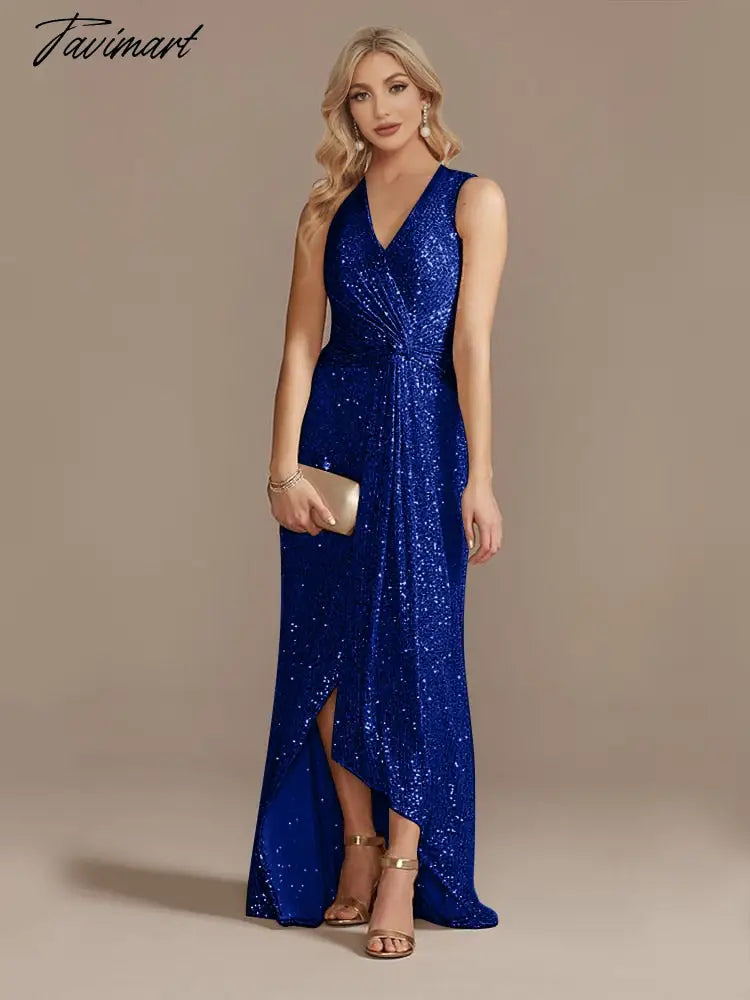 Luxury Floor Length V-Neck Evening Dress Elegant Slit Party Women Wedding Sequins For Formal Prom Cocktail Dress