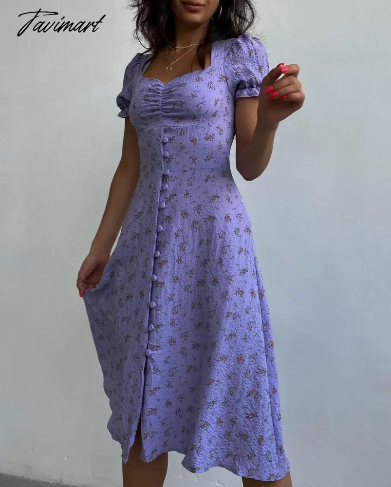 Maxi Floral Dresses for Women Beach Style Vintage Square Collar Summer Dresses Womens Fashion Chic Designer Puff Sleeve