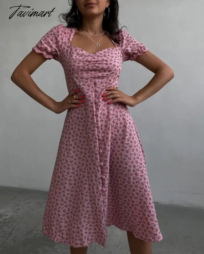 Maxi Floral Dresses for Women Beach Style Vintage Square Collar Summer Dresses Womens Fashion Chic Designer Puff Sleeve