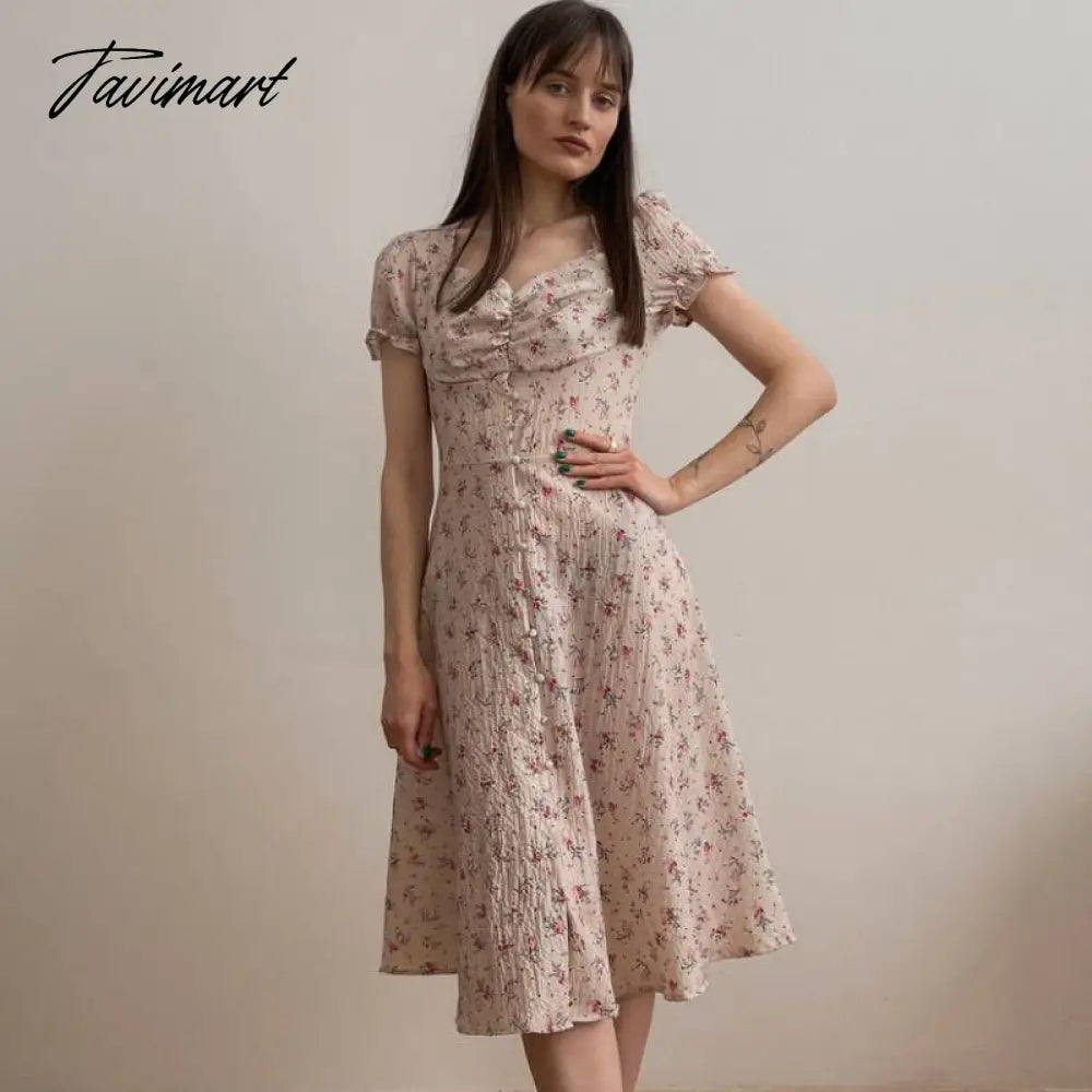 Maxi Floral Dresses for Women Beach Style Vintage Square Collar Summer Dresses Womens Fashion Chic Designer Puff Sleeve