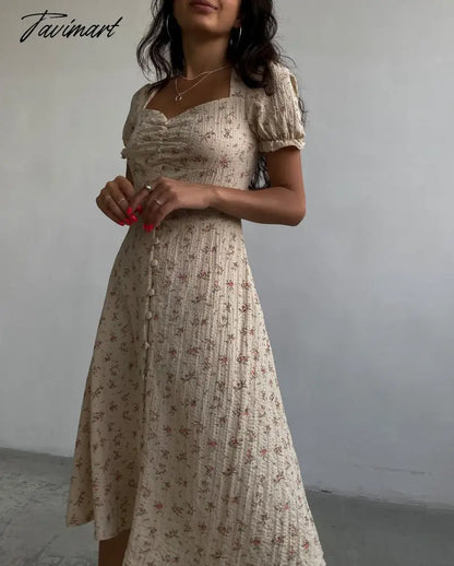 Maxi Floral Dresses for Women Beach Style Vintage Square Collar Summer Dresses Womens Fashion Chic Designer Puff Sleeve