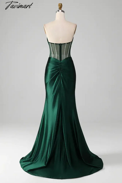 Mermaid Sweetheart Dark Green Corset Prom Dress with Split Front vestidos de fiesta elegantes para mujer2024