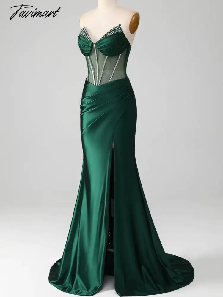 Mermaid Sweetheart Dark Green Corset Prom Dress with Split Front vestidos de fiesta elegantes para mujer2024