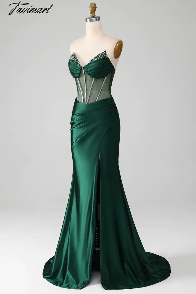 Mermaid Sweetheart Dark Green Corset Prom Dress with Split Front vestidos de fiesta elegantes para mujer2024